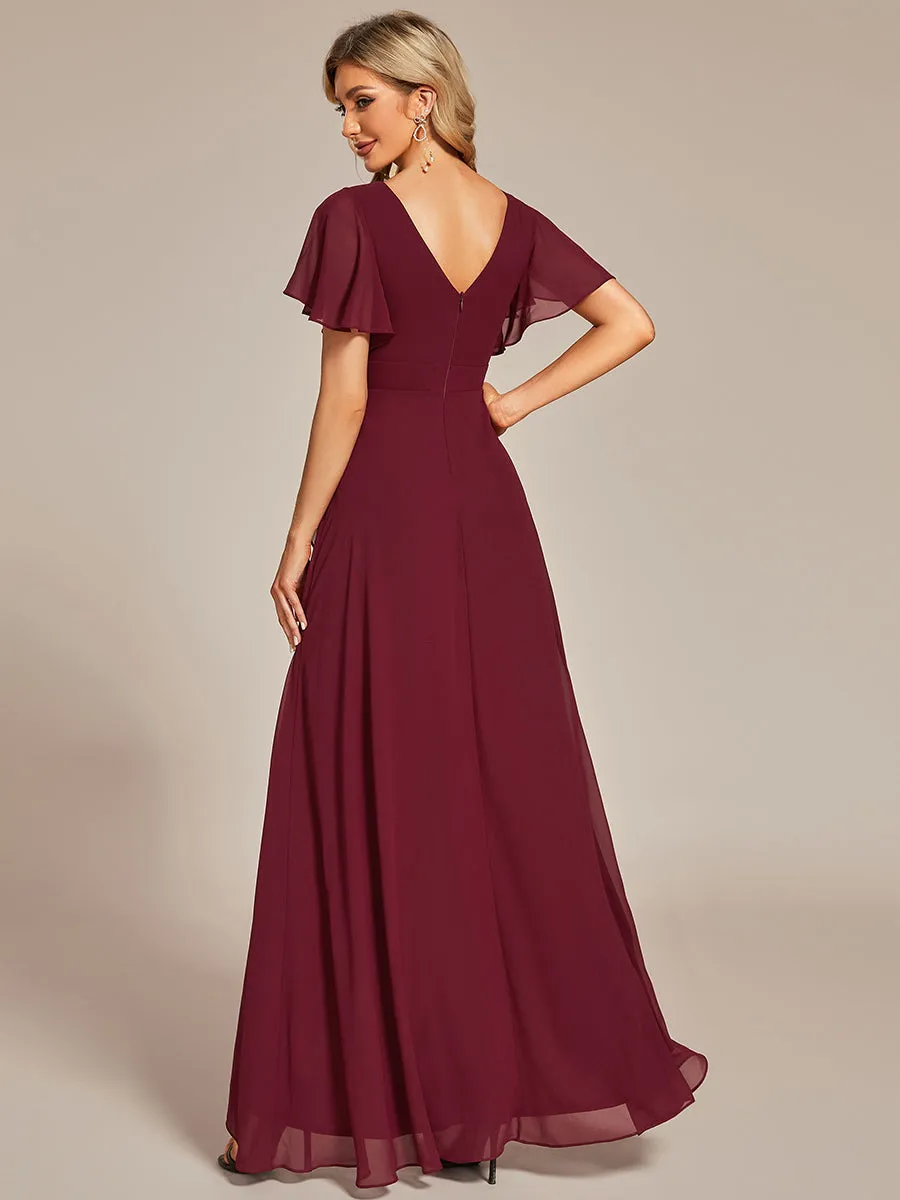 V Neck High Low Ruffles Chiffon Wholesale Bridesmaid Dresses