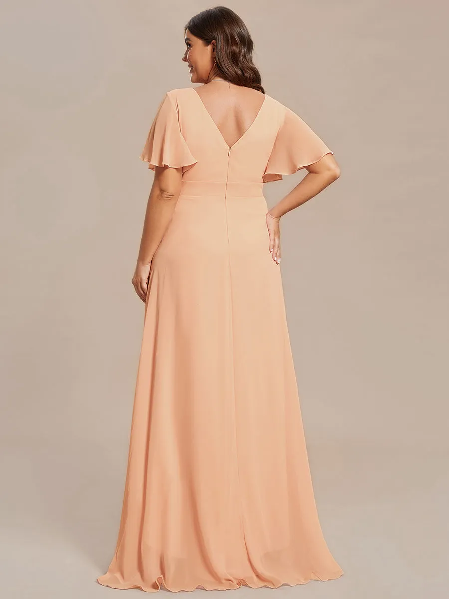 V Neck High Low Ruffles Chiffon Wholesale Bridesmaid Dresses