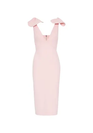 V PLUNGE BOW SHOULDER MIDI DRESS