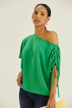 Versatile Off-Shoulder Green Oversized Top