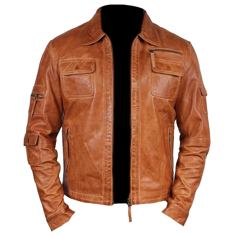 Vintage Brown Men Leather Fashion Jacket Classic Stunning