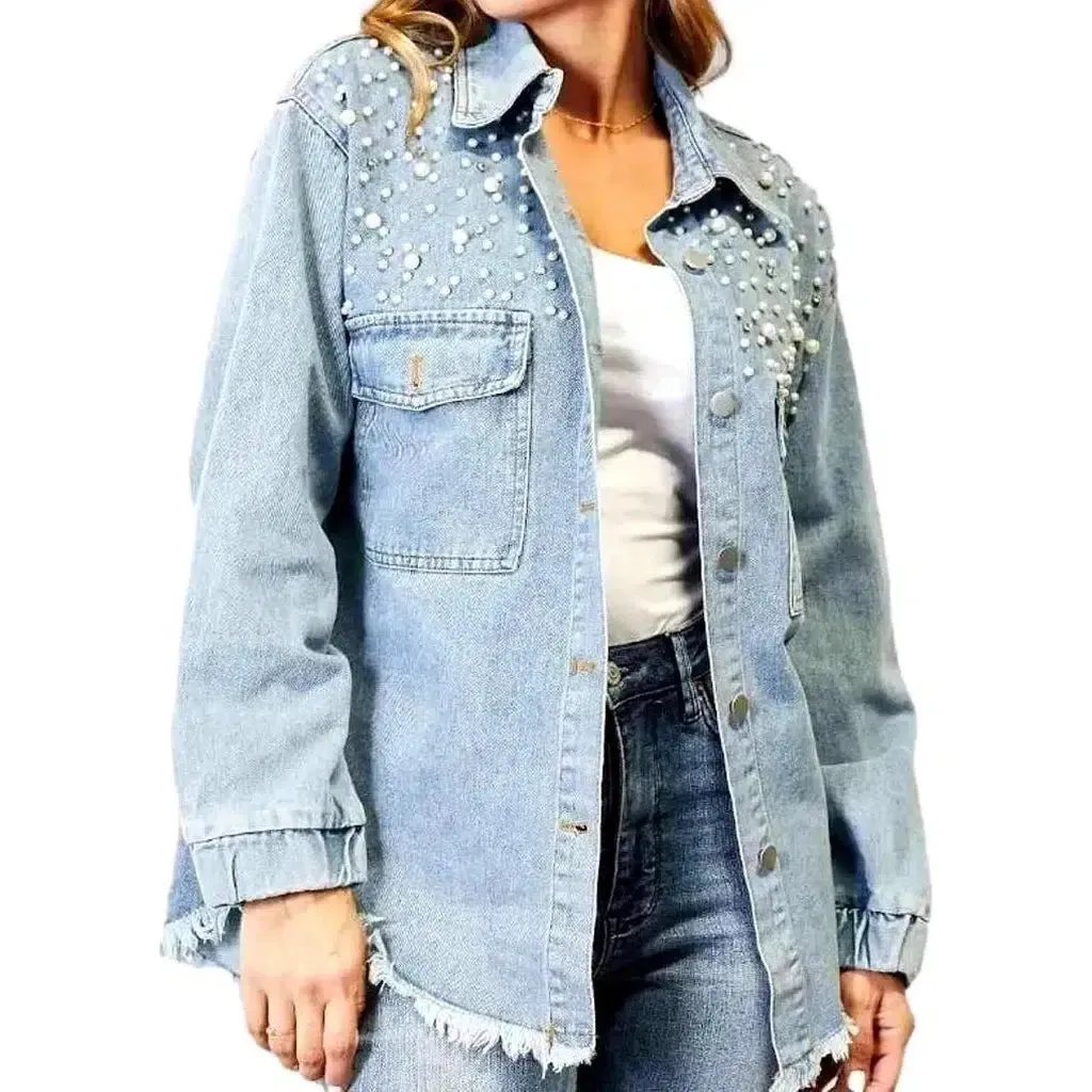 Vintage raw-hem denim jacket for ladies