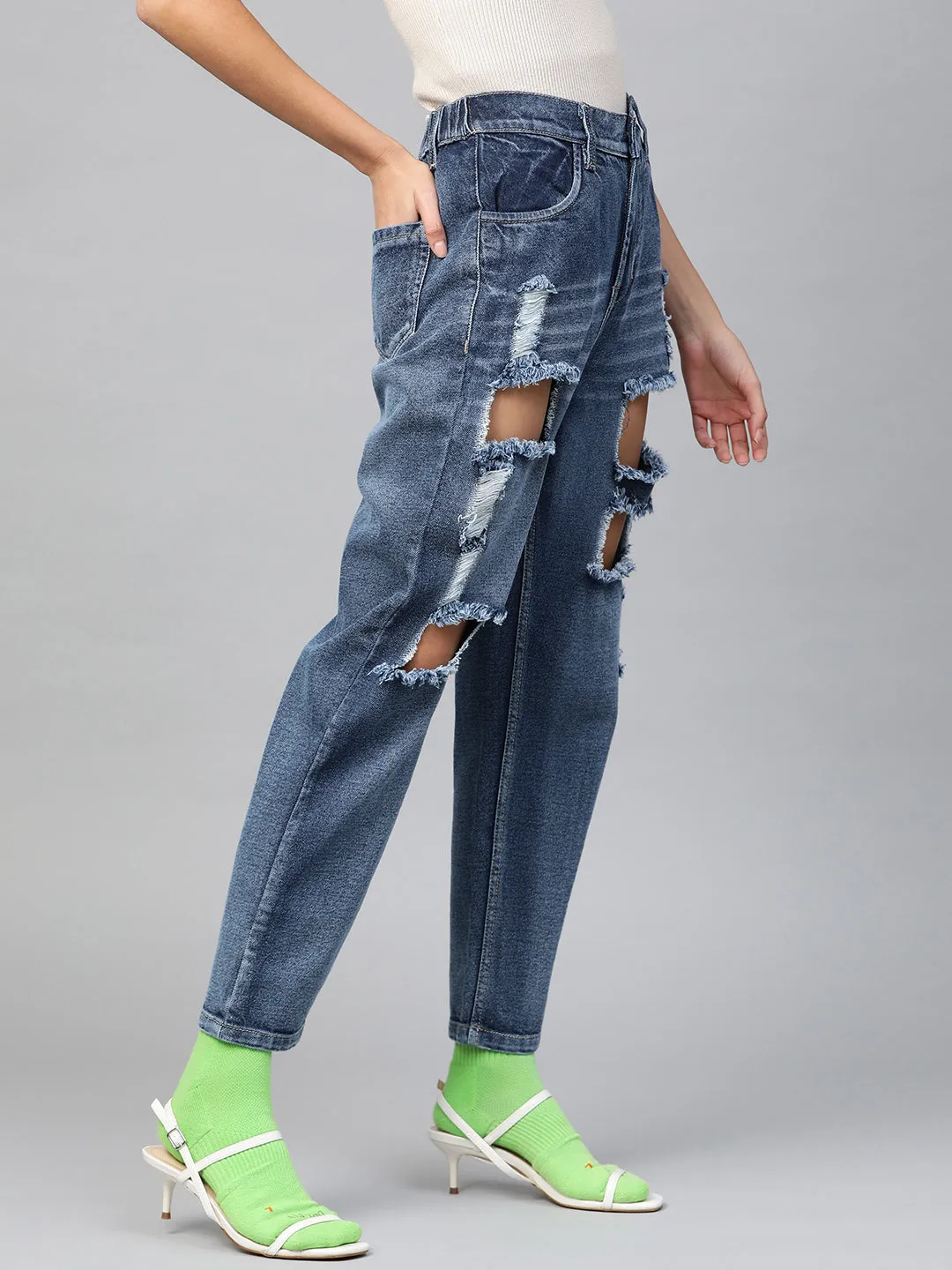 Women Blue Vintage Distress Jeans