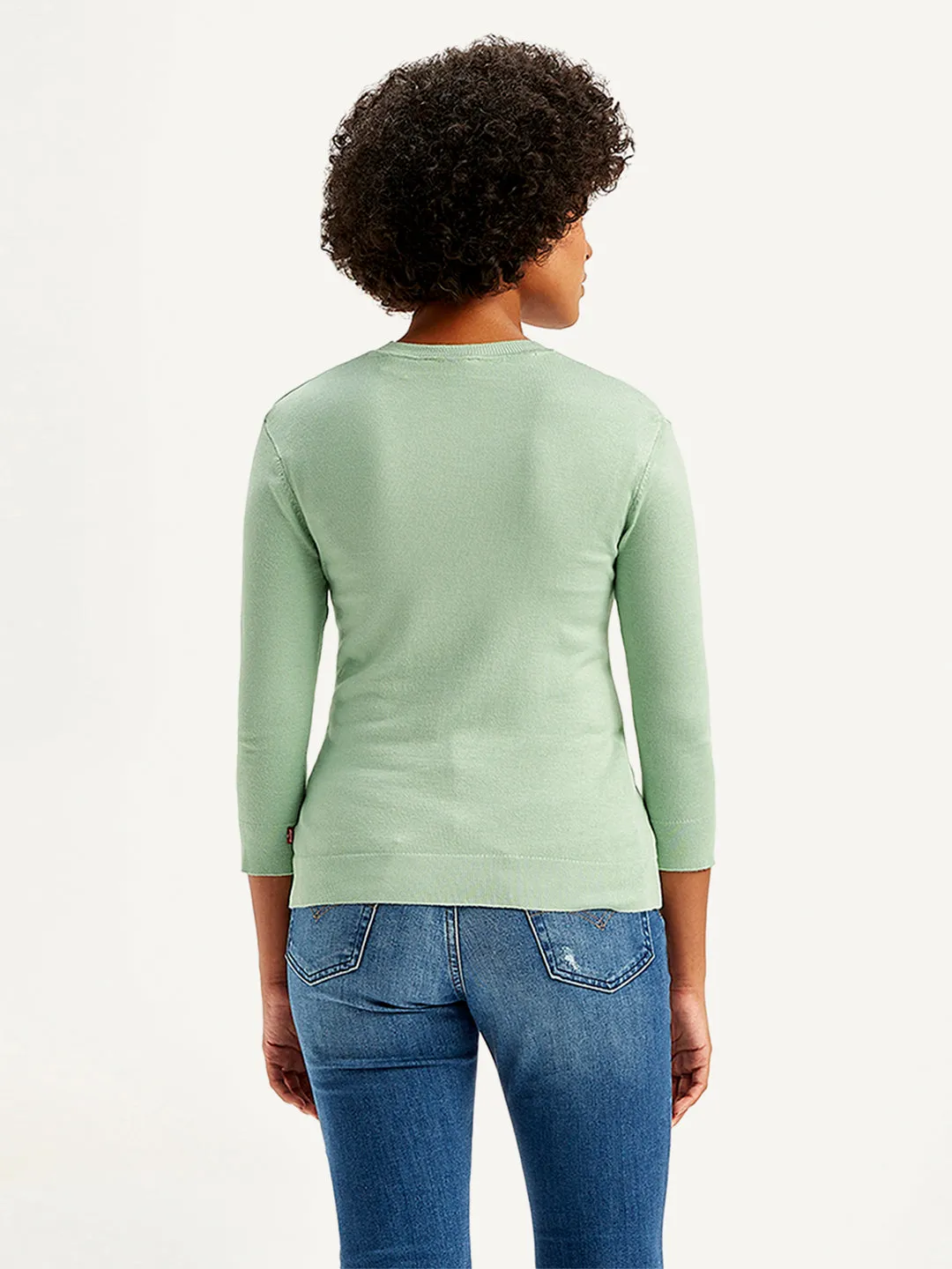 Women's Solid Green Crew Neck Sweater