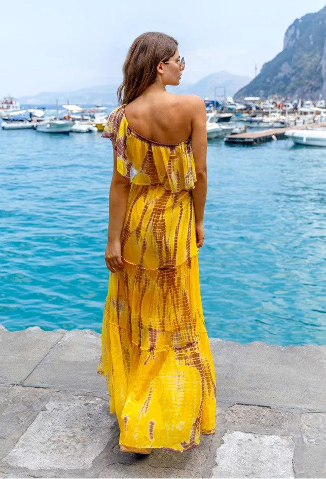 Yellow Plus Size Silk Bardot Maxi Dress