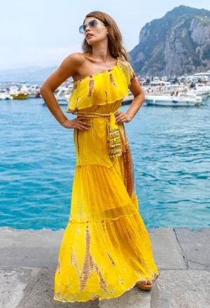 Yellow Plus Size Silk Bardot Maxi Dress