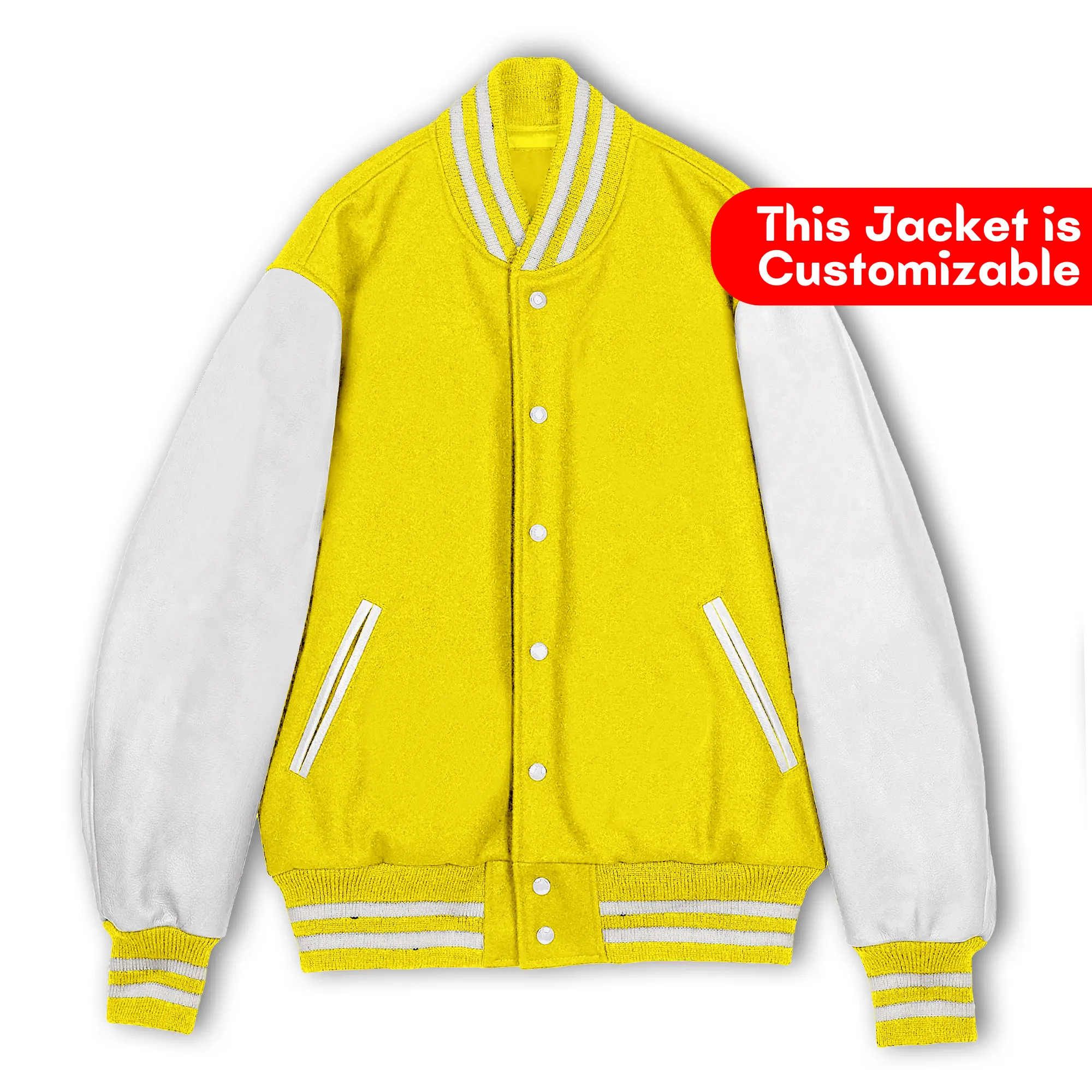 Yellow Wool White Leather Sleeves Varsity Jacket