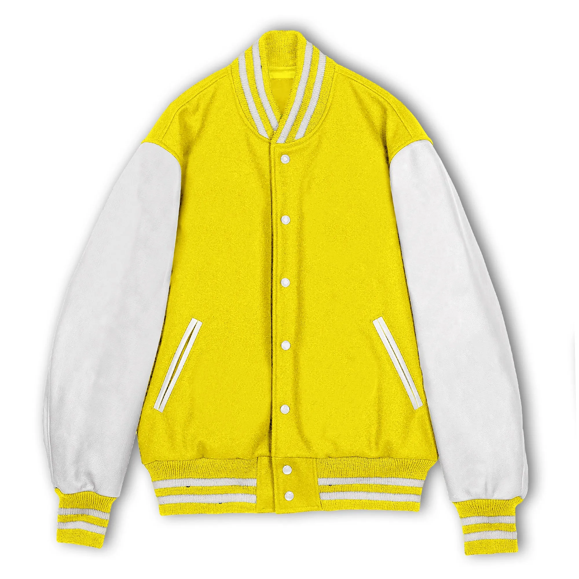 Yellow Wool White Leather Sleeves Varsity Jacket